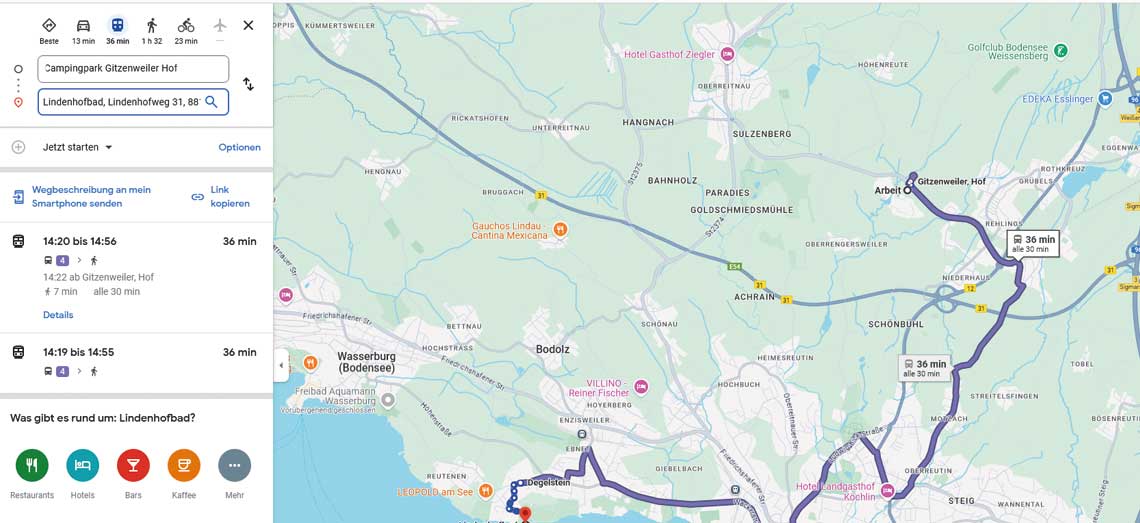 Abfahrtszeiten der Lindauer Stadtbus Linie ab sofort auf Google Maps
